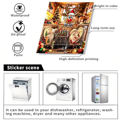 New Christmas Reindeer Dishwasher Door Sticker - Waterproof Vinyl Decal (Variation: New+Christmas Reindeer)