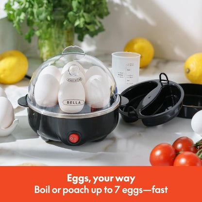 BELLA Egg Cooker - Rapid Boiler & Poacher for Family Meals | Cook Up to 7 Large Eggs, Black