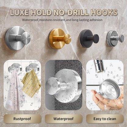 Skiennix Drill-Free Suction Cup Hooks - Stainless Steel for Shower & Bathroom | 4 Pack, Black