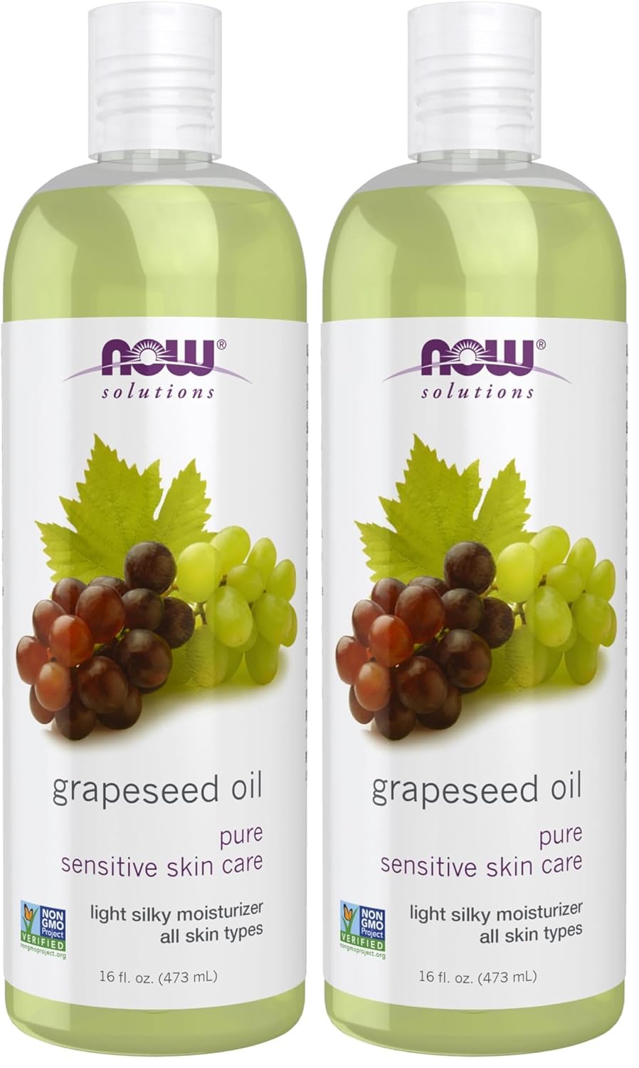 NOW Foods Grapeseed Oil - Light Silky Moisturizer for Sensitive Skin | 16 Ounce (Pack of 2)