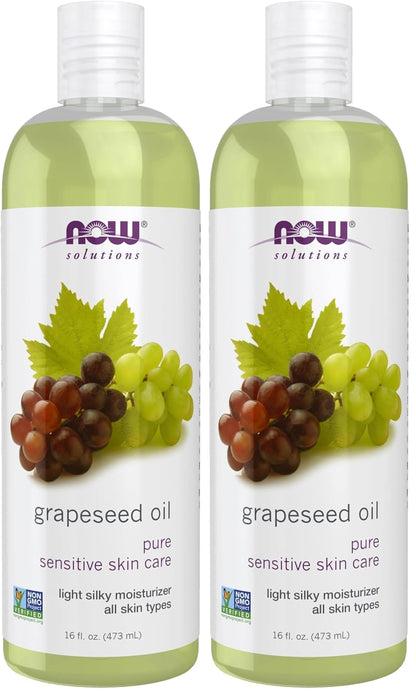 NOW Foods Grapeseed Oil - Light Silky Moisturizer for Sensitive Skin | 16 Ounce (Pack of 2)