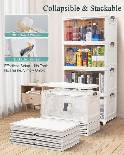 OlarHike 76QT Lockable Storage Bins - Collapsible Folding Boxes with Lids & Wheels | Stackable Organizer