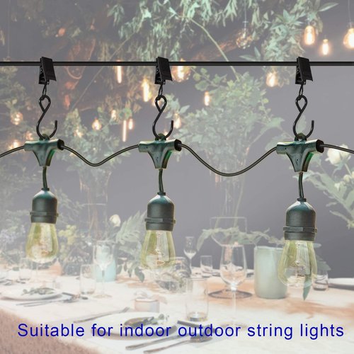 AMZSEVEN Stainless Steel S Hooks Curtain Clips, 50 Pack Hanging Party Lights Clips Hangers Gutter Photo, Art Craft Display, 2.4 Inch Long, Black