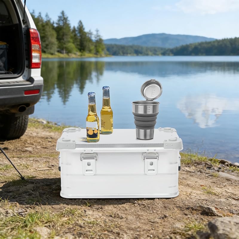 30L Aluminum Storage Box with Lid - Dustproof, Stackable with Rubber Seal & Handles - Silver