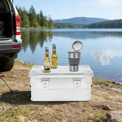 30L Aluminum Storage Box with Lid - Dustproof, Stackable with Rubber Seal & Handles - Silver