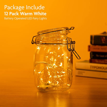 Skiennix 12 Pack Fairy Lights - Battery Operated 20 LED Waterproof Copper Wire String Lights | 7ft Warm White for DIY Wedding & Party Decor