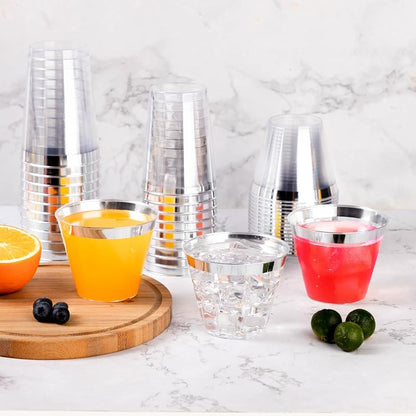 9oz Silver Plastic Cups (Pack of 200) - Disposable Party Tumblers, Goodluck Variation: 9oz Silver+9 Ounces