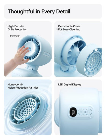 JISULIFE 2026 Clip Fan – Small & Stylish with 38H Cooling, Soft Night Light, One‑Click Detachable for Stroller or Desk, Safe Stroller Fan for Crib Car Seat Nursery Travel, Gifts for Baby Mom (Blue)
