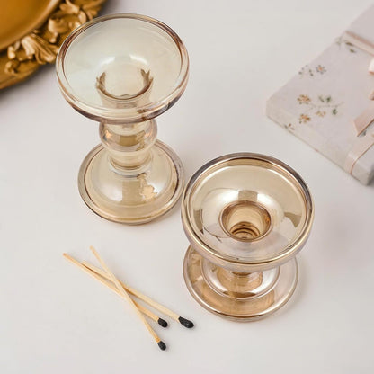 Skiennix Glass Candle Holders - Set of 3 Elegant Pillar Holders for Home Decor | Wedding Centerpiece