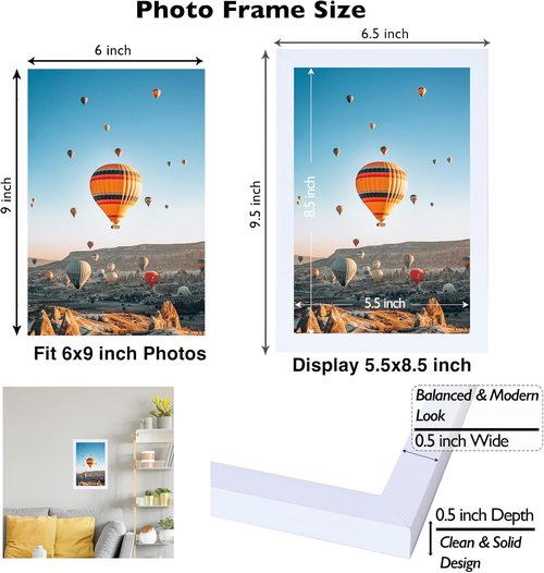 JCJMY 6x9 Picture Frame - White Wall Mount or Tabletop Display for 6x9 Photos | Versatile Horizontal & Vertical Use