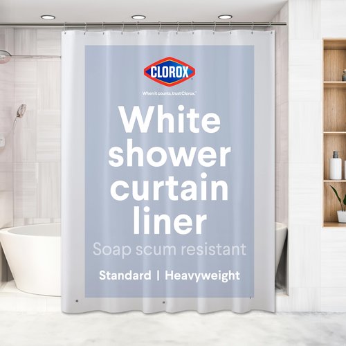 CLOROX Shower Curtain Liner, Premium Lightweight Flexible Waterproof 8g PEVA for Bathroom with Weighted Magnets, Standard Size 72" x 72", White 1 Pack