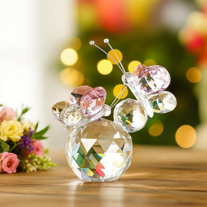 H&D Hyaline & Dora Pink Crystal Cut Butterfly Figurine - Handmade Art Glass Collectible Gift