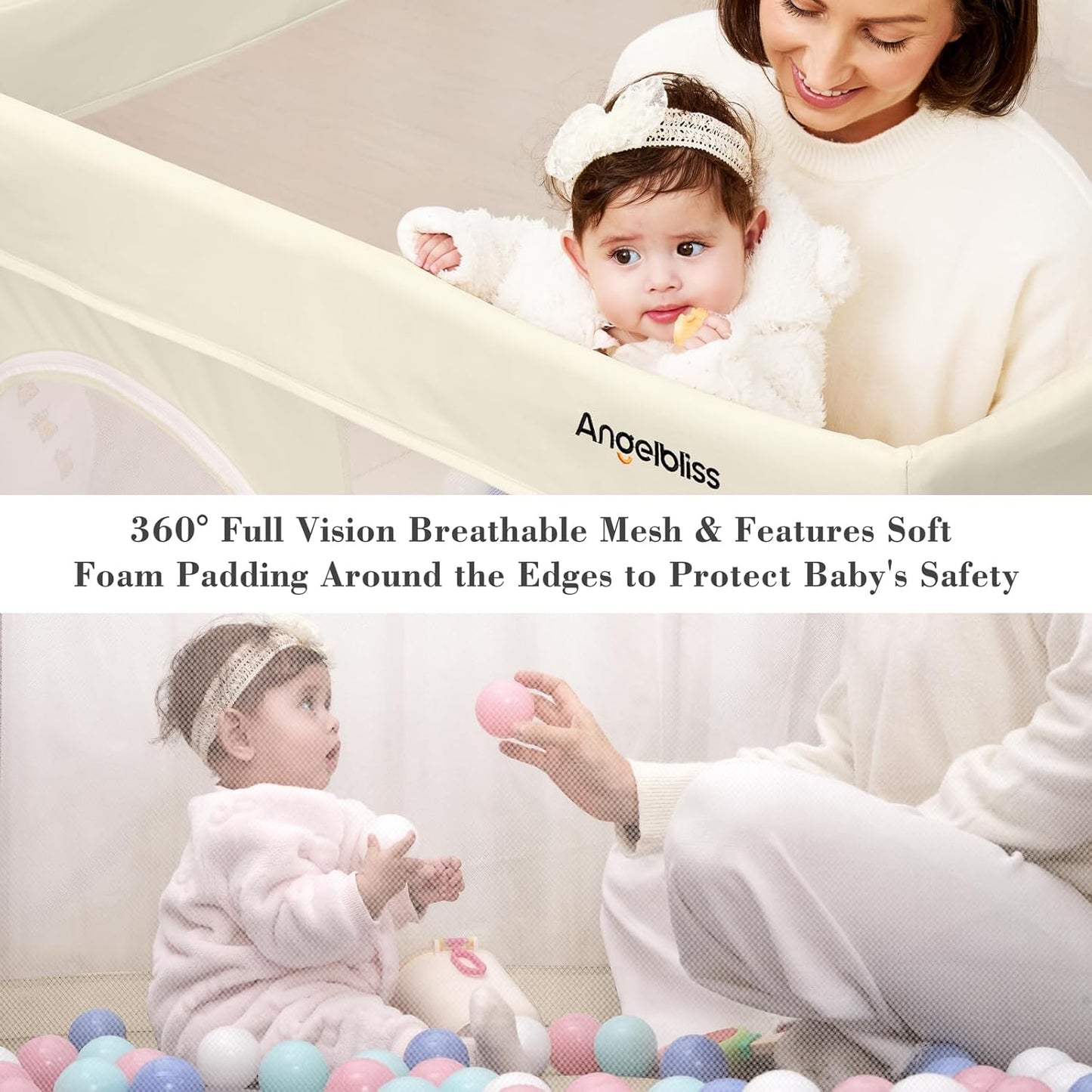 Regine Switzerland Foldable Baby Playpen - Portable 50"×50" Play Yard with Breathable Mesh & ASTM F406 Certified (Beige)