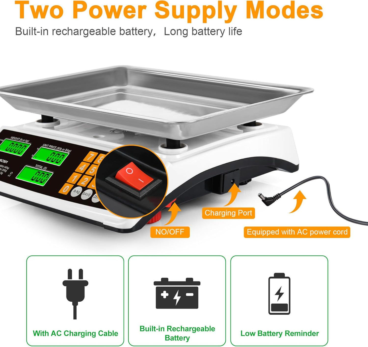 Price Computing Scale - 88lb Commercial Food Scale with Stainless Steel Platform & LCD Display