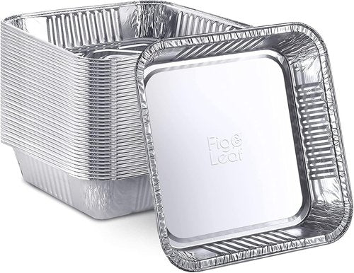 Fig & Leaf Disposable Aluminum Foil Cake Pans - 7” x 7” | 20 Pack | Ideal for Baking & Roasting