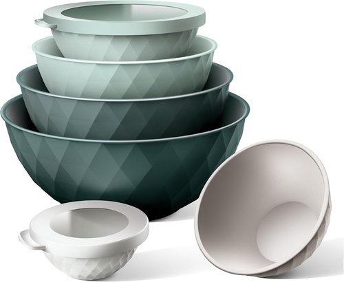 COOK WITH COLOR Mixing Bowls Set - 12-Piece Microwave Safe Plastic Nesting Bowls with Lids, Green Diamond