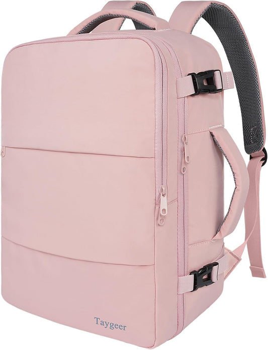 Taygeer Travel Backpack - TSA-Approved 15.6-Inch Laptop Bag with Water Bottle Pocket & Shoe Pouch | Pink