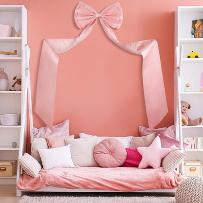 Wavwavw Wedding Bow Decor - Giant Dusty Pink Satin Bows for Room Wall Backdrop | 75x18 Inch