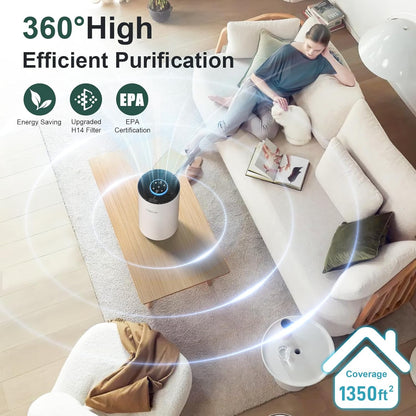 Vniup H14 True HEPA Air Purifier - Fragrance Function & Sleep Mode for Bedrooms Up to 1350 ft²