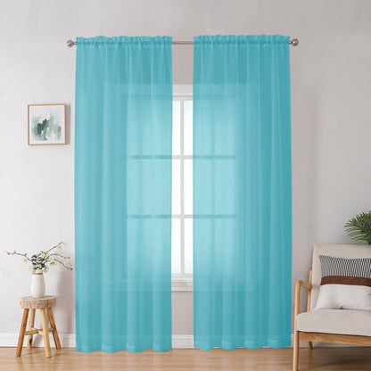 OWENIE Aqua Sheer Curtains for Bedroom Living Room 90 Inches Long, Elegant Solid Light Filtering Window Curtain Panles, Modern Rod Pocket Aqua Curtain, 2Pcs, Each 42" W x 90" L