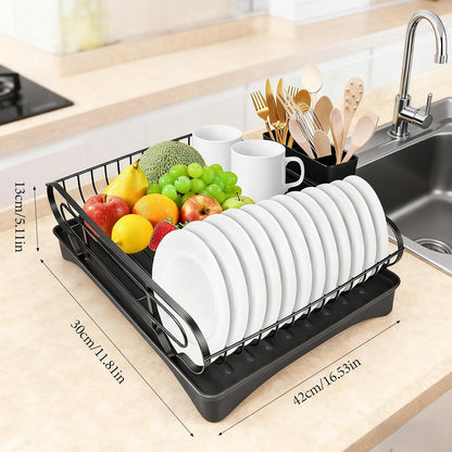 Skiennix Dish Drying Rack - Large Capacity, Rust Resistant with Cutlery Holder | 16.53''L x 11.8''W for Kitchen Organization