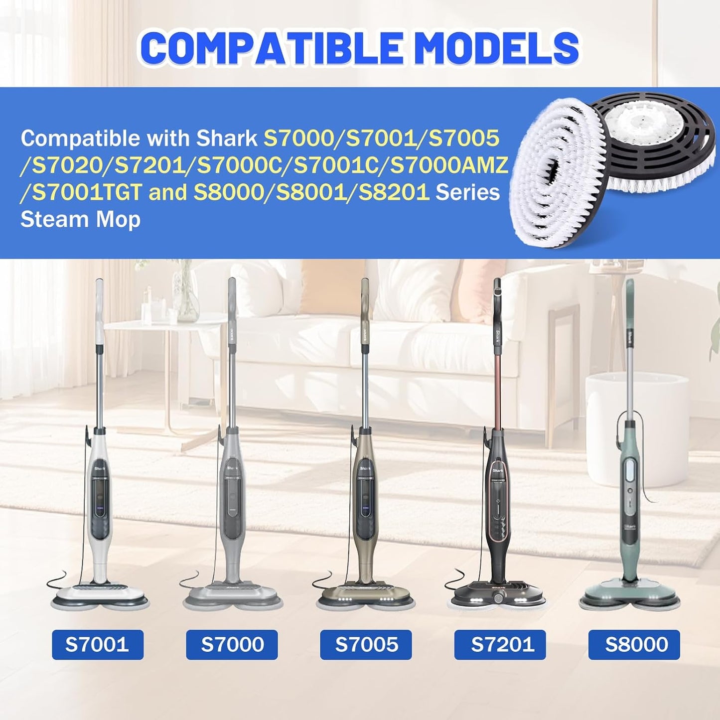Shark Upgraded Steam Mop Pads - Replacement Brush Heads with Scrubbing Bristles | Deep Clean Hardwood & Tile Floors | Fits S7000 Series & More - 2 Pack
