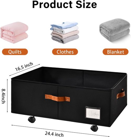 Freebat Under Bed Storage Organizer - Clear Lid Container with Wheels | 2-Pack for Clothes & Bedding