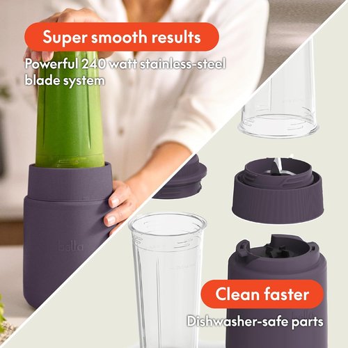 Bella Portable Rocket Blender - 6 Pcs Juicer & Smoothie Maker | BPA-Free, 240W Motor, Plum Color