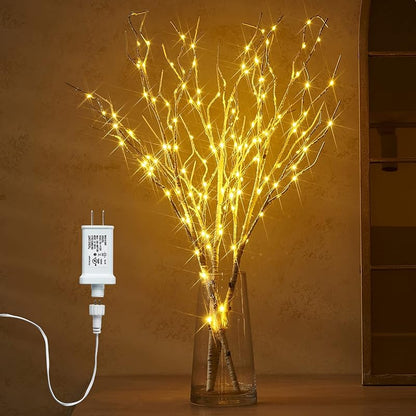 Fudios 150 LED Lighted Branches with Timer, 32in Plug-In Birch Twigs for Vase - 3 Branches