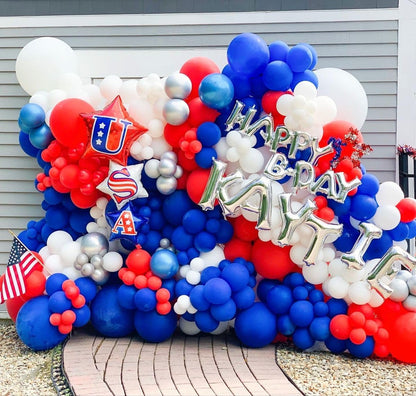 Voircoloria 130pcs Party Balloons - Red, White & Blue Latex in Various Sizes for Celebrations