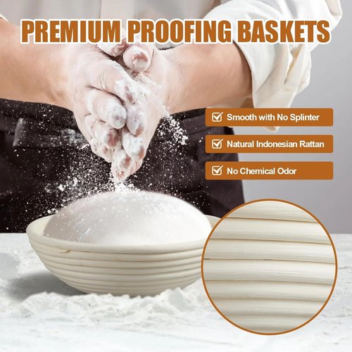Dimpola Banneton Bread Proofing Basket - Set of 2 Handmade Rattan Sourdough Proofing Bowls | 9-Inch Size