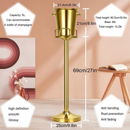 Champagne Ice Bucket with Stand Stainless Steel Wine Bucket on Stand Ice Cube Chiller Container Standing Ice Bucket for Party Wedding Beer Ktv BBQ Club Bar