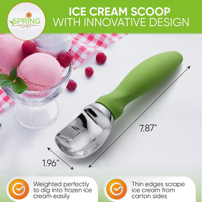 Spring Chef Heavy Duty Ice Cream Scoop - Non-Slip Handle for Easy Serving | Dishwasher Safe, Professional Quality