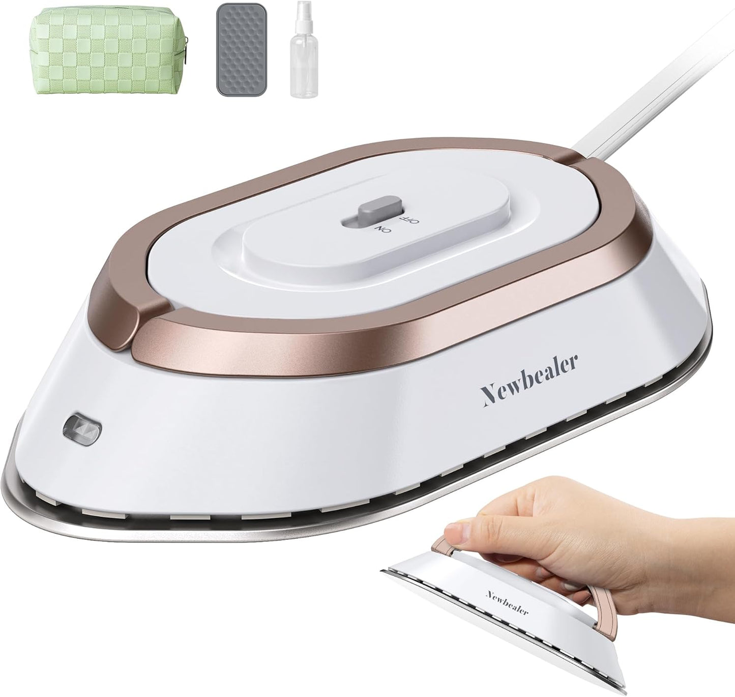 Newbealer Travel Iron - Mini Dry Iron with Global Voltage, 100-240V, 300W, Non-Stick Ceramic Soleplate, Gold