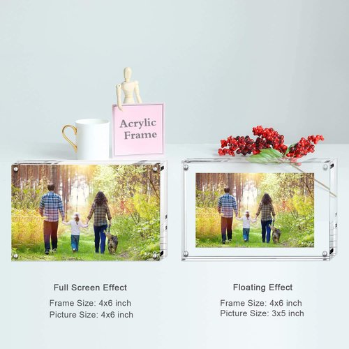 Boxalls 4x6 Inches Acrylic Picture Frames- 3 Pack, Desktop Frameless Photo Frames with Magnetic, Double Sided Transparent (3 Pack)