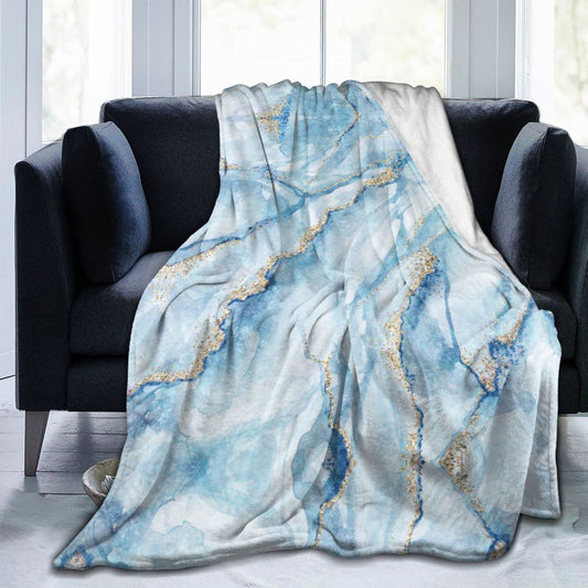 Perinsto White Blue Marble Throw Blanket Ultra Soft Warm All Season Decorative Fleece Blankets for Bed Chair Car Sofa Couch Bedroom 50"X40"