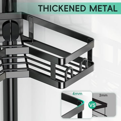 HEVEL Corner Shower Caddy Tension Pole, Adjustable Shower Organizer Corner 62-115 Inch, Rustproof Bathroom Storage Shower Shelves, Black