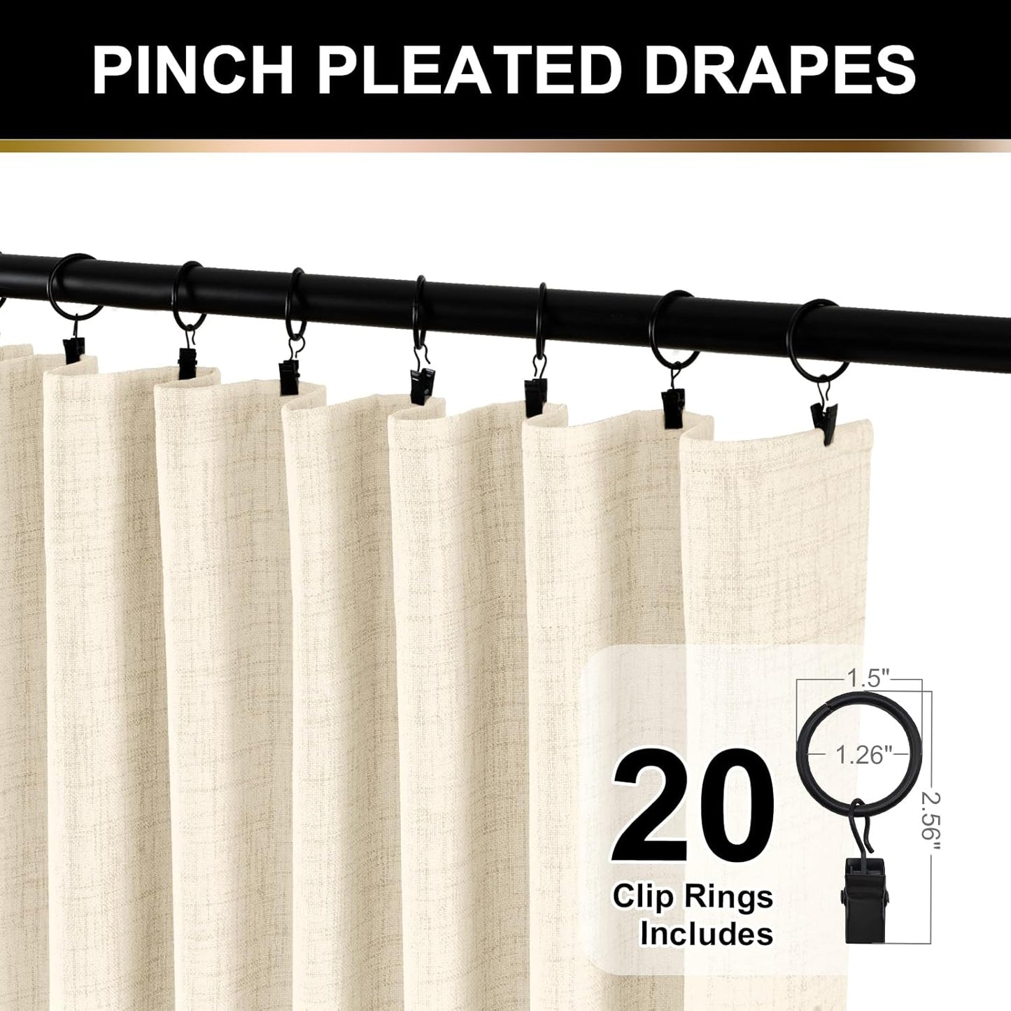 Regine Switzerland 100% Blackout Curtains - Thermal Insulated Faux Linen | 84" Length, 2 Panels, Butter Cream