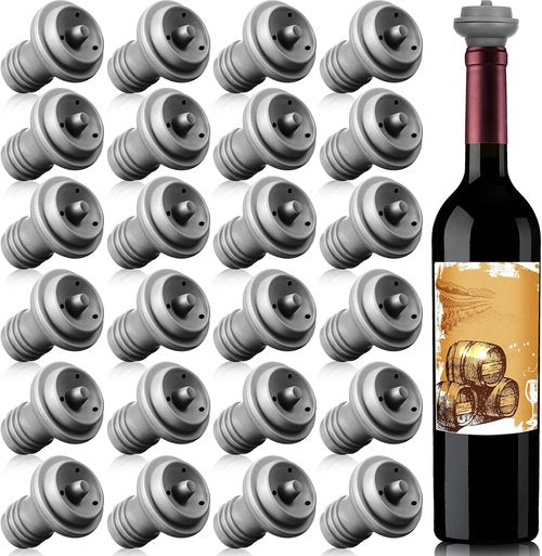 Honoson 24 Pieces Wine Stopper Resealable Pump Vacuum Silicone Saver Practical for Kitchen Supplies Bottle Tools (Grey)