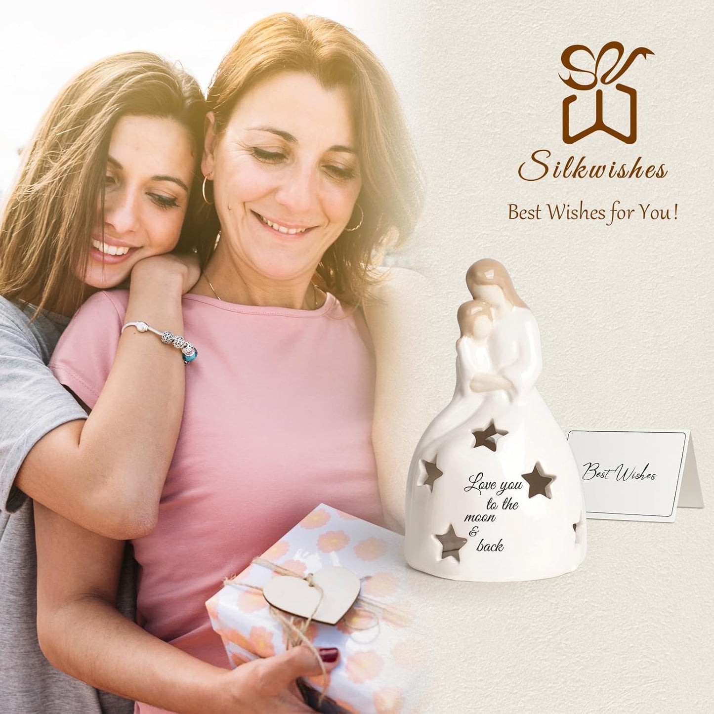 Regine Switzerland Mother And Daughter Figurine - Heartwarming Candleholder Statue With LED Light