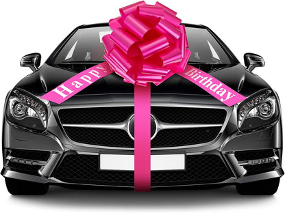 WILLBOND Large Happy Birthday Car Bow - Festive Gift Wrapping Decoration | 20 Inches, Rosy Color