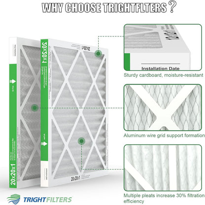TRIGHTFILTERS 20x20x1 Air Filter - MERV 8 Pleated Dust Defense | 4 Pack Replacement for HVAC & AC Systems