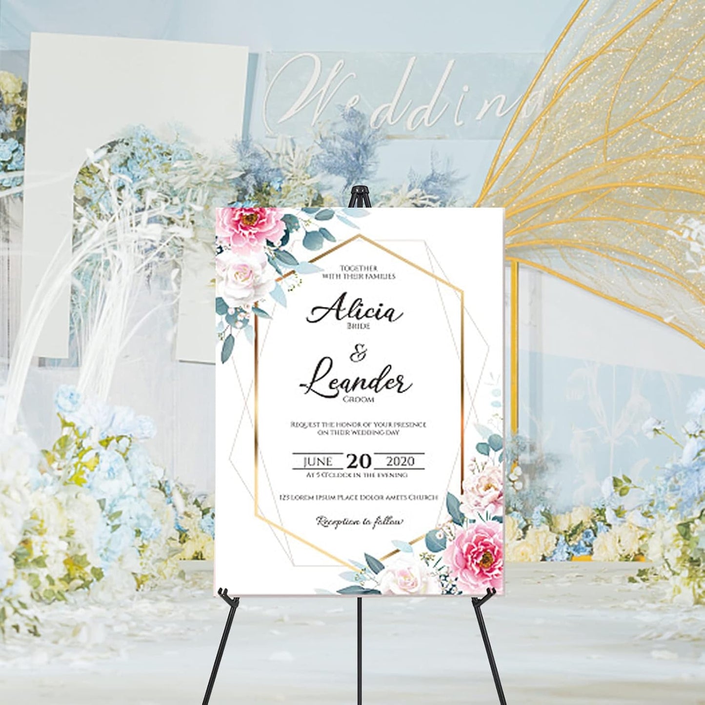 Skiennix Adjustable Metal Easel Stand - 63'' Portable Display for Wedding Signs & Art (Black)