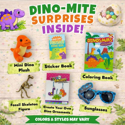 Dinosaur Easter Gift Basket For Kids, Boys, Girls - Filled with Easter Eggs, Candy, Chocolate - Care Package for Family and Friends