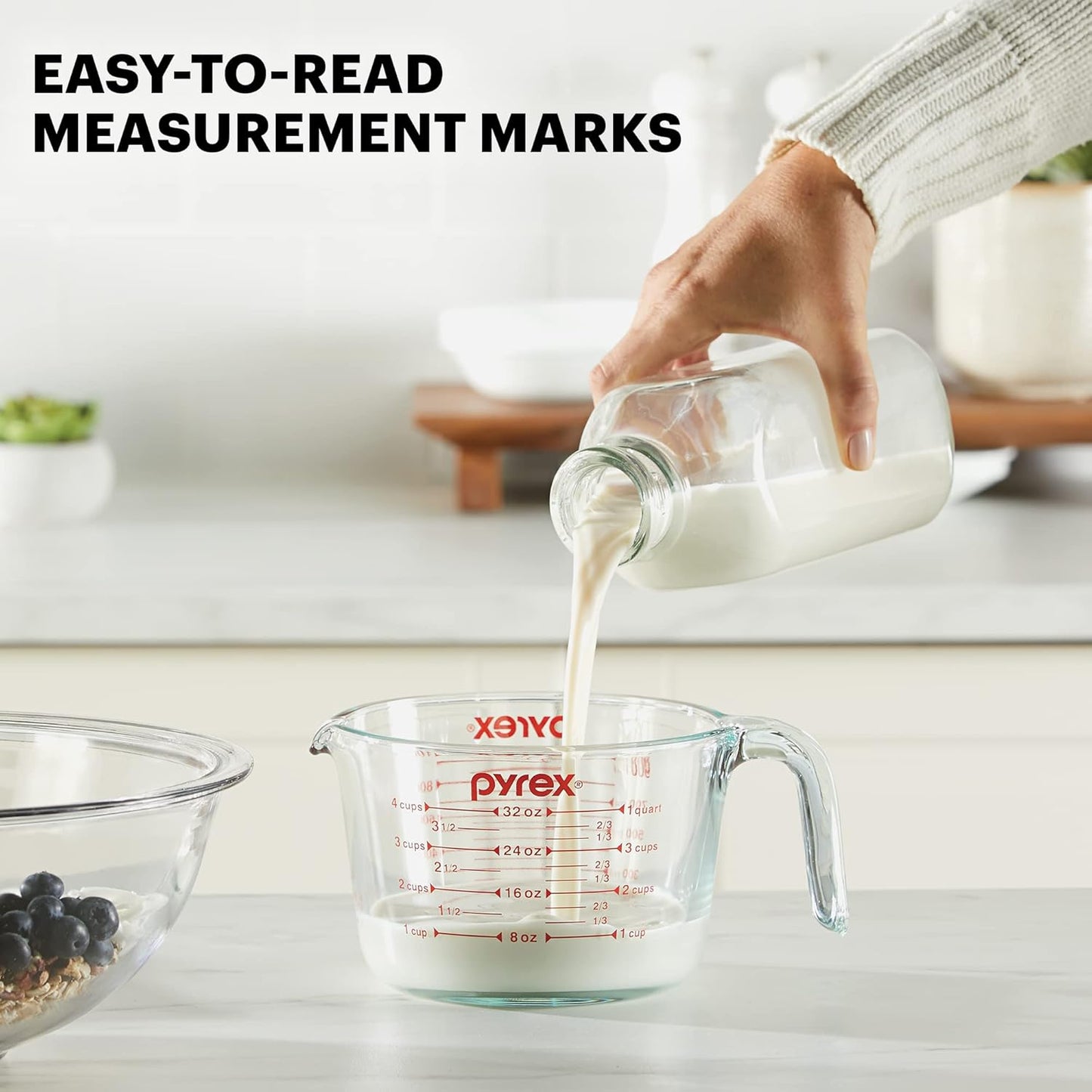 Pyrex 4-Cup Glass Measuring Cup - Essential Kitchen Tool for Baking & Cooking | Dishwasher & Microwave Safe