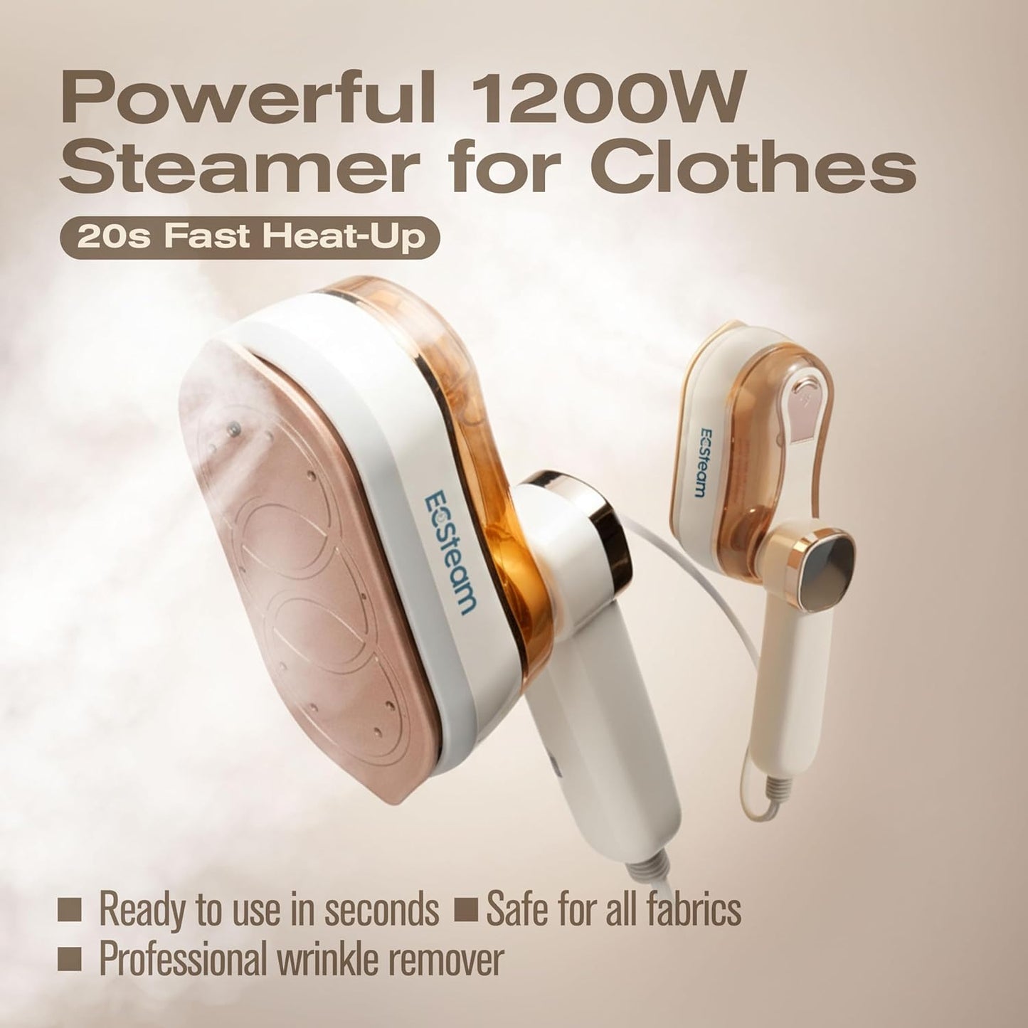 Skiennix Portable Clothes Steamer - 2-in-1 Handheld & Travel Iron, 1200W Fast Heat-Up, 180ml Tank