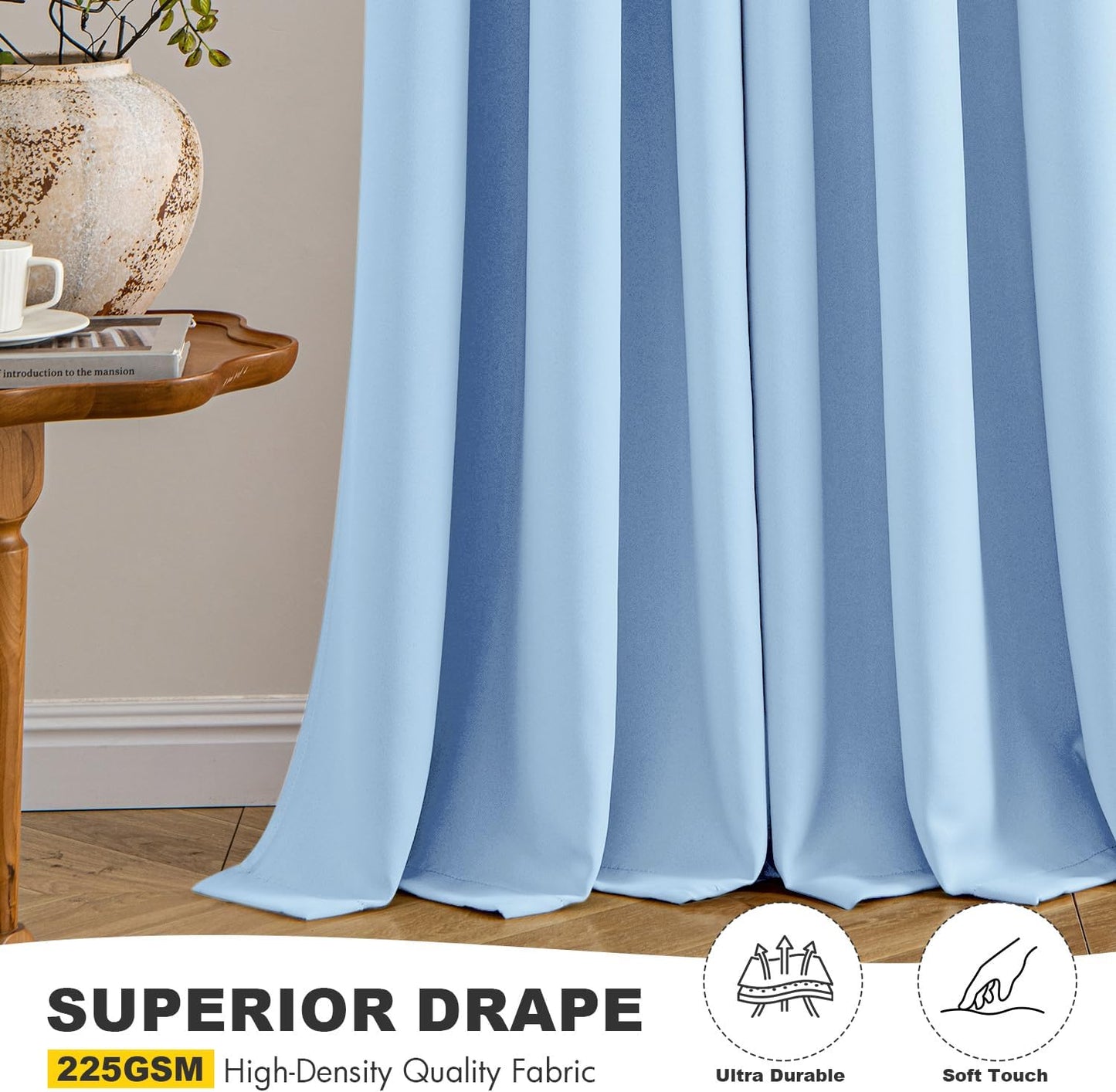 MIULEE Sky Blue Blackout Curtains - Thermal Insulated Room Darkening Drapes | 84 Inches Long, 2 Panels