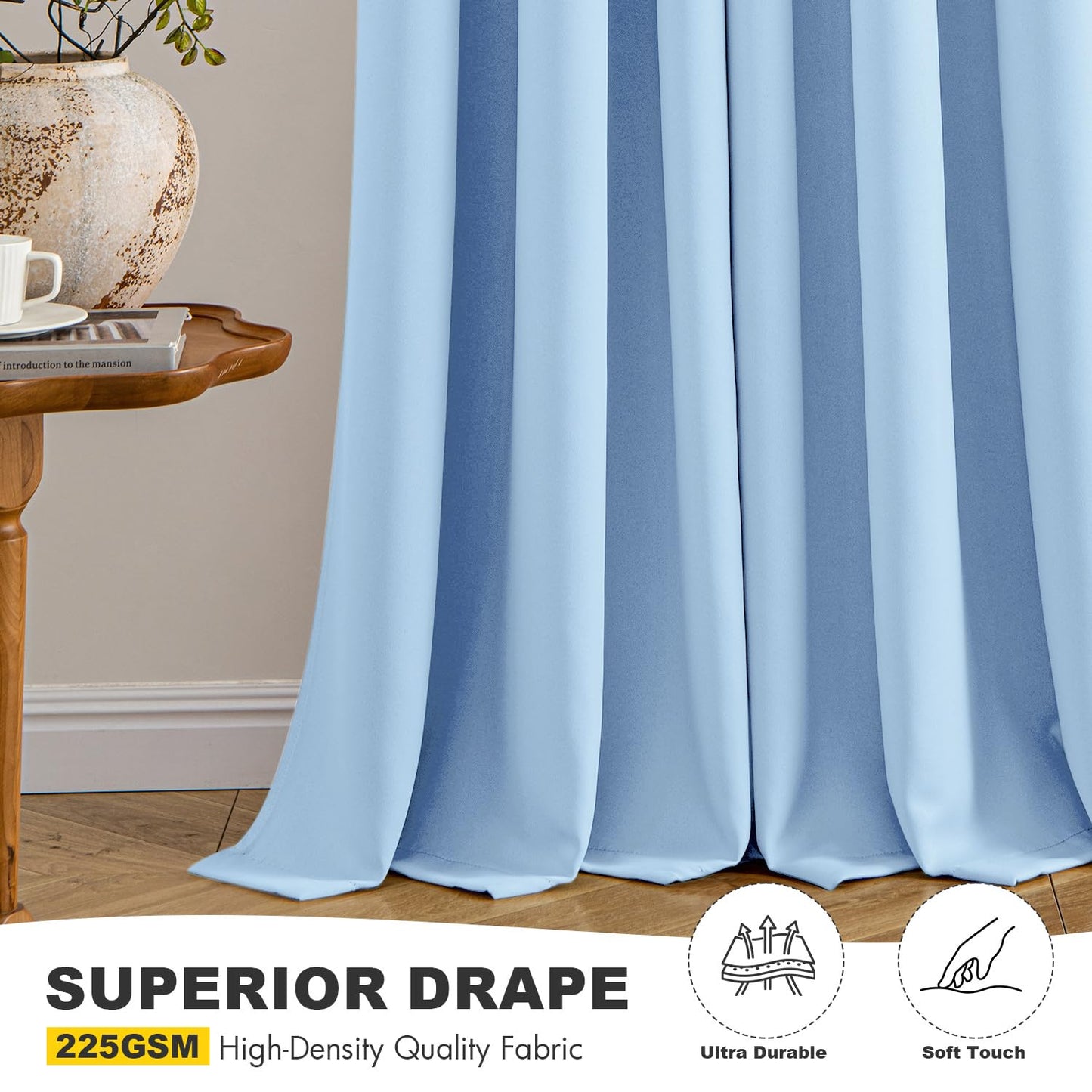 MIULEE Sky Blue Blackout Curtains for Bedroom Living Room 54 Inches Long 2 Panels, Thermal Insulated Room Darkening Drapes Solid Grommet Noise Reduction Light Blocking Window Treatments 40x54 Inch