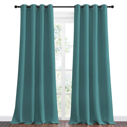 NICETOWN Blackout Curtains for Kids Room - Triple Weave Microfiber Home Thermal Insulated Solid Ring Top Blackout Panels/Drapes for Bedroom(Sea Teal, Set of 2, 55 x 96 Inch)