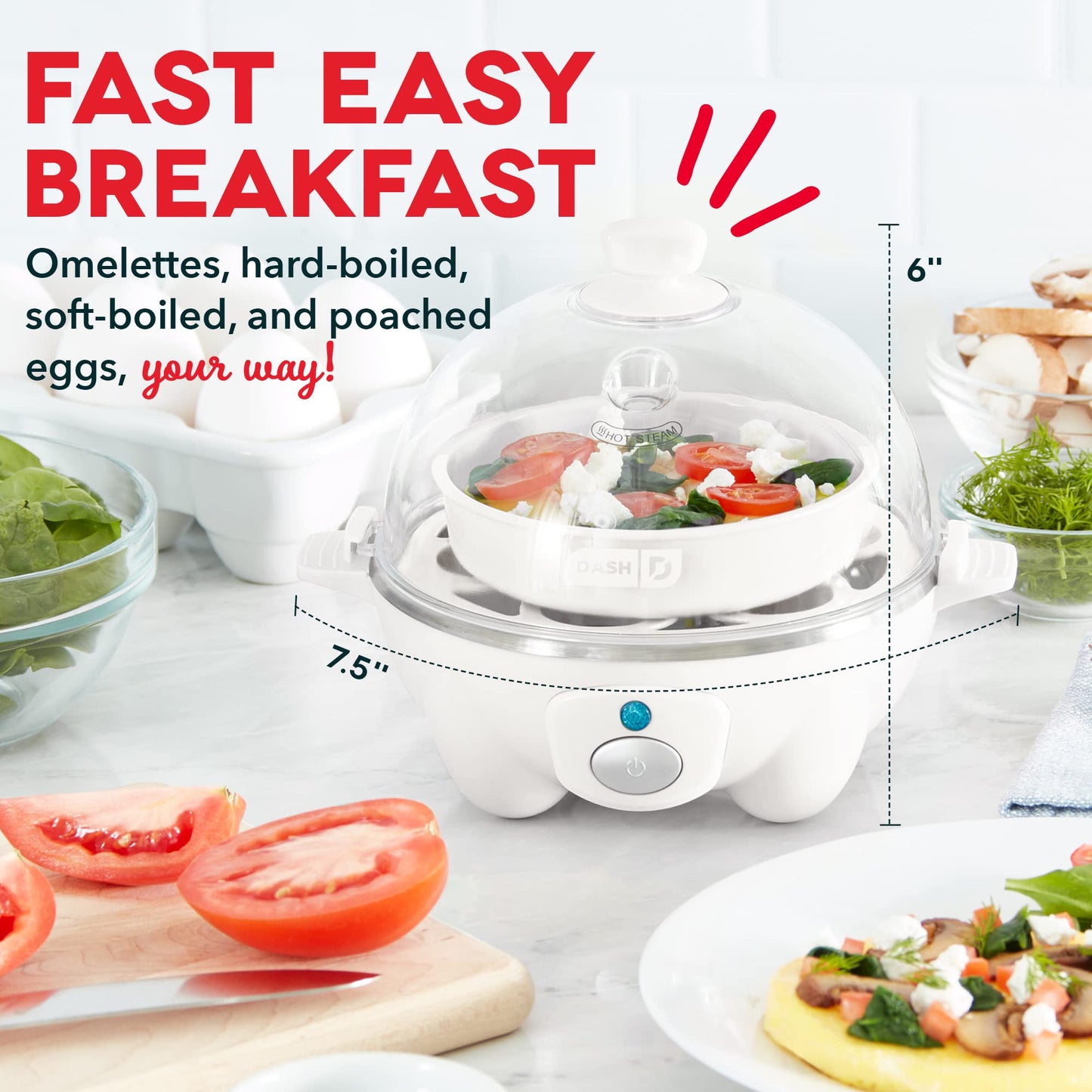 DASH Rapid Egg Cooker (DEC005WH) and DASH Mini Maker Electric Round Griddle - White